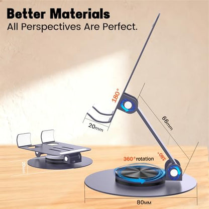 Metal Cell Phone Stand for Desk, Multi-Angel Adjustable 360° Rotation Desktop Phone Holder and Foldable Mobile Phone Stand, Compatible with All Smartphones, Purple - color: Purple