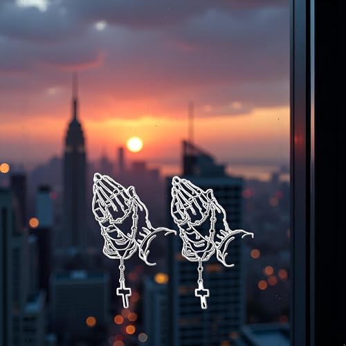 2 Pcs/Set White Hands Praying Pearl Jesus Car Sticker, Personalized Rosary Car Sticker, Waterproof Christ Decal Stickers Bumper Stickers for Laptop Motorcycle Door Wall Decoration