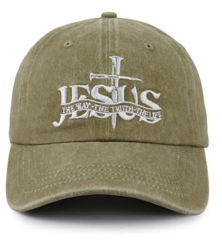 Christian Jesus Hat for Men Women, Adjustable Cotton Embroidered The Way The Truth The Life Baseball Cap - color: Natural
