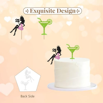 Martini 21st Birthday Cake Topper, Setting Girl 21 Cake Decor, Black Glitter A Tini Bit Older Cake Topper for Women, Margarita Cocktail 21st Birthday/Anniversry Party Decoration - style: Martini 21