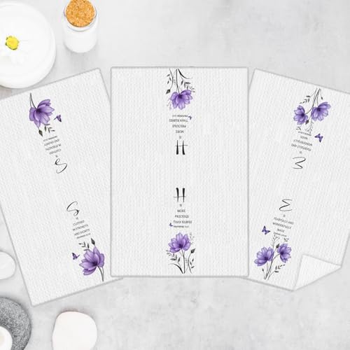 Purple Floral Christian Kitchen Towels, Inspirational Bible Verses Hand Towels for Bathroom Decor, Christian Gifts for Women, Religious Decor Dish Tea Towels for Kitchen, 16x24 Inch Set of 3 - color: Purple