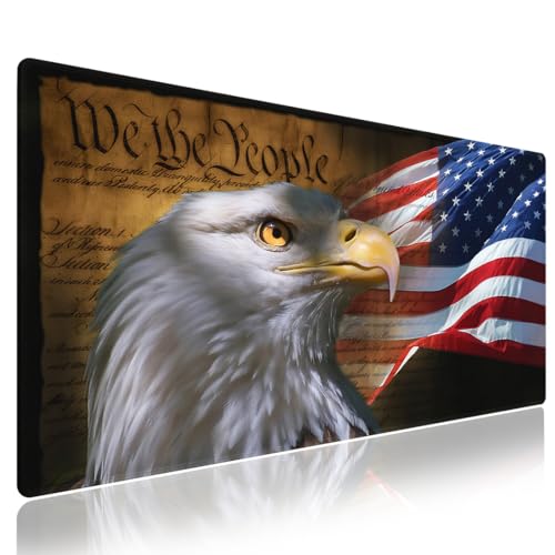 Patriotic Bald Eagle US Pride Flag Large Mouse Pad, We The People Desk Mat - color: 31.5"x15.8" Design 49