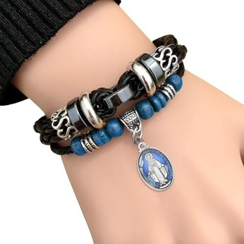 40Pcs Oval Alloy Blue Enamel Catholic Medalla Milagrosa de La Virgen Maria Charm Pendant for Diy Rosary Necklace Mexican Bracelet Jewelry Making