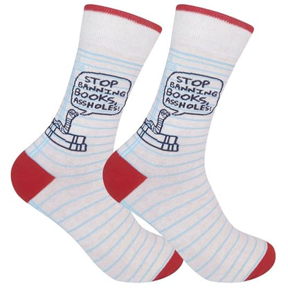 FUNATIC Socks with Funny and Profane Sayings, Sarcastic Gift for Men Women - color: Stop Banning Books