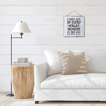 I Need God in Every Single Moment of My Life Wooden Plaque Sign Funny Bible Verse Hanging Wood Sign Personalized Wood Sign for Home Bedroom Living Room Wooden Poster 12x12in - color: Wooden Color-style-4