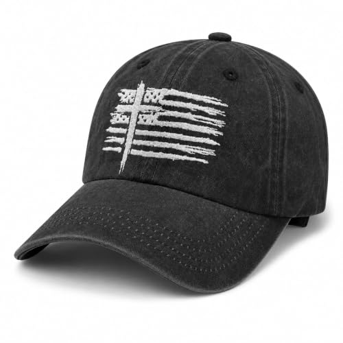 Christian Hats for Men Cross America Flag Washed Baseball Cap