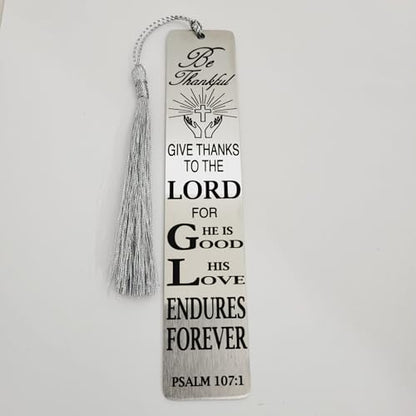 Christian Psalm Bookmarks, Bible Verse Gifts, Metal Bookmarks (PSALM 107:1 Bookmark Gifts) - color: Psalm 107:1 Bookmark Gifts