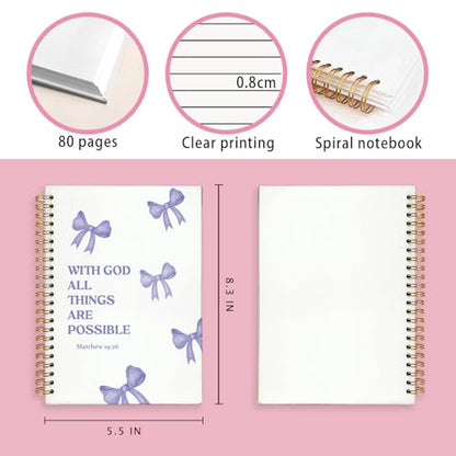Coquette Purple Bow Spiral Bible Notebook for Note Taking - color: Matthew 19:26 - purple