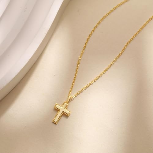 925 Sterling Silver Dainty Cross Necklace for Women Non Tarnish Waterproof - color: Gold-1