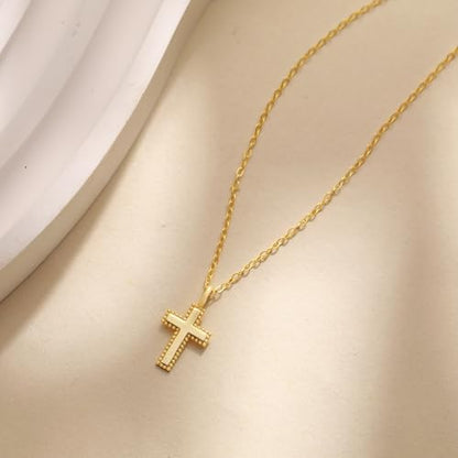 925 Sterling Silver Dainty Cross Necklace for Women Non Tarnish Waterproof - color: Gold-1