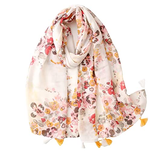 Yeieeo Boho Scarf for Women Lightweight Floral Printed Scarf Fall Winter Fashion Fringed Shawl - color: Floral 28