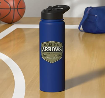 Raising Arrows Since 2026 Psalm 127:4 Faith Family Dad Stainless Steel Insulated Water Bottle - color: Royal Blue