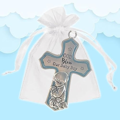 elskandi Crib Cross God Bless This Baby Boy Wall Art for Nursery