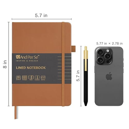 &And Per Se Lined Journal and Pen Set, A5 Leather Hardcover Notebook with Pen & Stationary Set, 160 Pages 100GSM Thick Ruled Paper Journal for Business Work Writing (Light Brown) - color: Light Brown