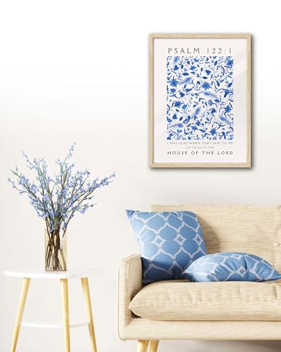 EcoHest 12x16 in Psalm 122:1 Blue Floral Framed Christian Wall Art - color: Framed Blue, size: 16"L x 12"W