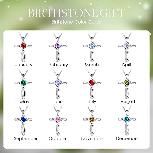 Cross Necklace for Women 925 Sterling Silver Birthstone Necklace for Women - color: 05-May-Emerald
