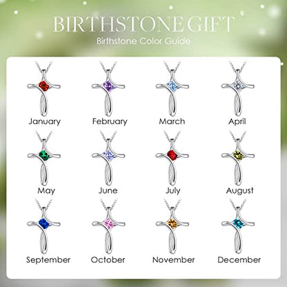 Cross Necklace for Women 925 Sterling Silver Birthstone Necklace for Women - color: 05-May-Emerald