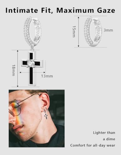 KRKC&CO Dangle Cross Earrings for Men, Sterling Silver Plated Black Drop - color: Silver-H