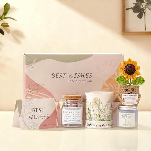 RainVibe Christian Birthday Gift Set for Women - Ceramic Mug, Bible Verse Jar, Scented Candle, Sunflower & Greeting Card - Religious Birthday Gifts for Mom, Friends, Sisters