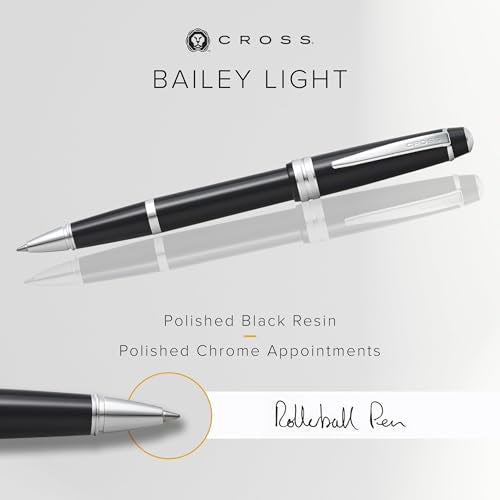 Cross Bailey Light Rollerball Pen, Glossy Black, Medium Point, Black Ink - color: Glossy Black