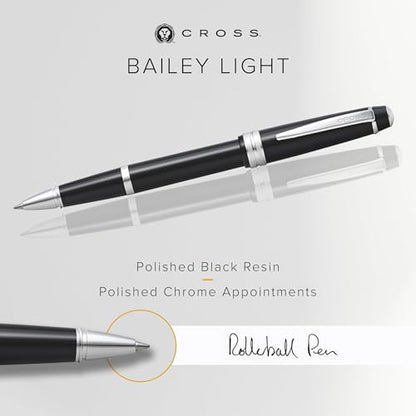 Cross Bailey Light Rollerball Pen, Glossy Black, Medium Point, Black Ink - color: Glossy Black