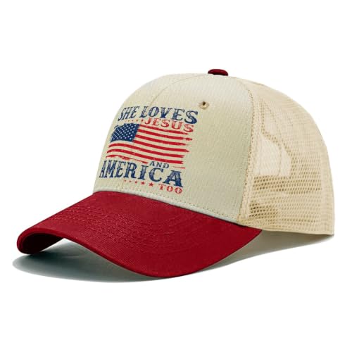 She Loves Jesus and America Too Hats for Womens Soft Washed Distressed Baseball - color: She Loves Jesus and America Toorice White With Wine Red Eaves3