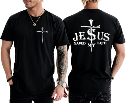 Christian Jesus Cross Shirts for Men Jesus Saved My Life T-Shirt God Tee - color: Black, size: 3X-Large