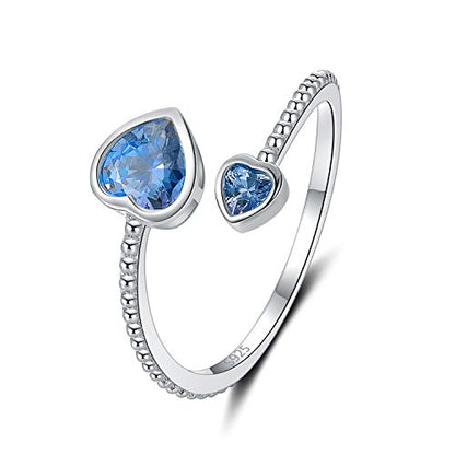 Step Forward 925 Sterling Silver Birthstone Rings for Women - Adjustable Open Heart Ring Constellation Month Band for Her Birthday Gifts Jewelry - color: December