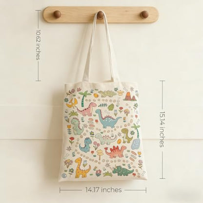 Canvas Tote Bags Reusable Shopping Bag for Women with Zippered Inner Pocket Magnetic Snap Closure - color: Dinosaur
