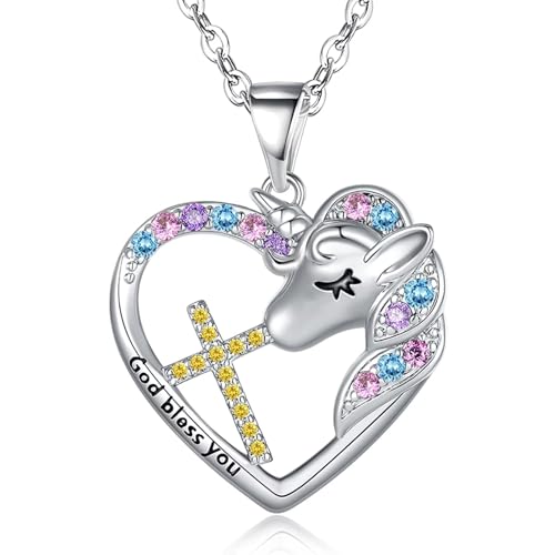 Easter Confirmation First Communion Baptism Gifts for Girls,Cross Birthstone Unicorn Necklaces for Daughter Granddaughter Niece Sister Christian Religious Gifts 16+3 Inches - color: 11.November