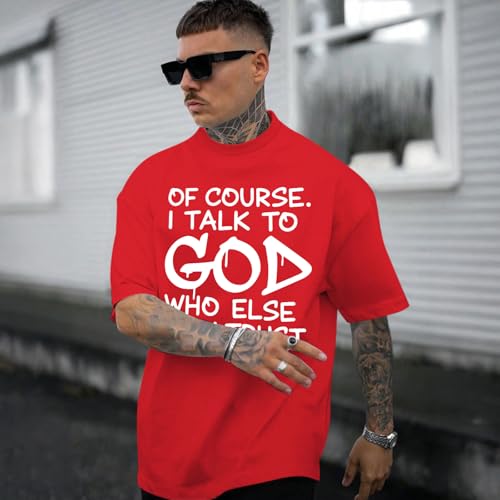 Fkatuzi Christian Jesus God Shirts for Men Religious Faith Bible Verse T Shirt Oversized Graphic Tee Cotton Streetwear Tops - color: Red, size: Small