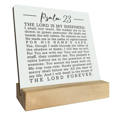 A1 Christian Psalm 23 Wood Sign Plaque with Stand, Bible Verse Home Decor - color: Psalm 23 B 02
