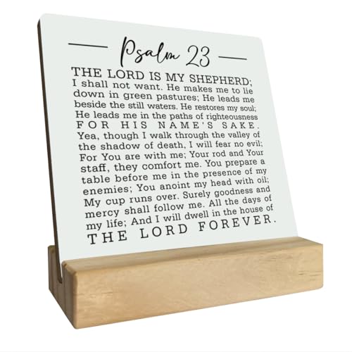 A1 Christian Psalm 23 Wood Sign Plaque with Stand, Bible Verse Home Decor - color: Psalm 23 B 02