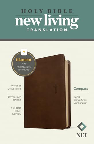 NLT Compact Bible, Filament Enabled (LeatherLike, Rustic Brown Cross, Red Letter)