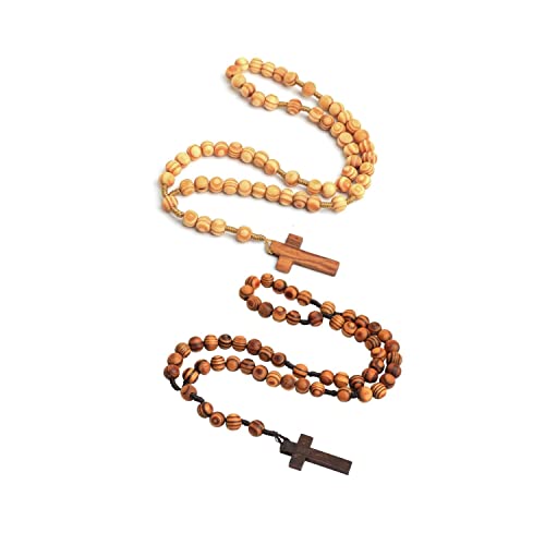 Fuqimanman2020 Christian Handmade Wooden Catholic Rosaries Necklace, Prayer Beads Holy Soil Medal & Cross, Catholic Wooden Rosary Beads - color: 2Pcs B