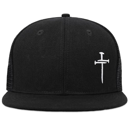 Christian Hats for Men Women - Cross Faith Flat Snapcback Hats - Religious Gifts for Thanksgiving Christmas - color: Black Mesh/White Cross