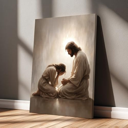 FASWQ Wrapped Canvas Jesus Comforting Woman Christian Wall Art 20x30 in - color: JesusConfession, size: 30"L x 20"W