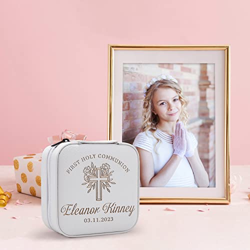 First Communion Gifts for Girls - Custom Jewelry Box for 1st Holy Communion, Personalized with Name and Date I 6 Designs & 5 Colors I First Communion Keepsake - D3 - style: Design 3