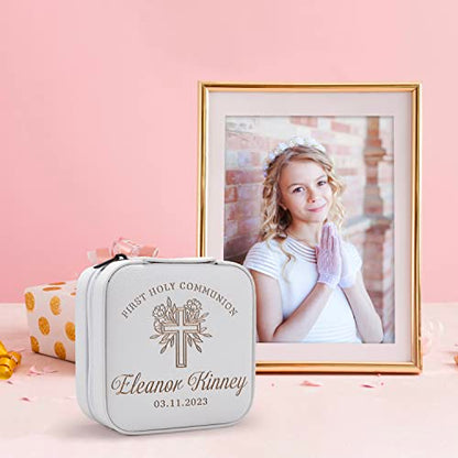 First Communion Gifts for Girls - Custom Jewelry Box for 1st Holy Communion, Personalized with Name and Date I 6 Designs & 5 Colors I First Communion Keepsake - D5 - style: Design 5