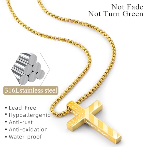 Romass Cross Necklace for Men Boys - 316L Stainless Steel Bible Verse Religious Pendant, Christian Jewelry Gifts for Son Husband, Graduation Gifts, Adjustable 22+2 inch Chain - color: Black+Gold, style: 2Pcs 28:20