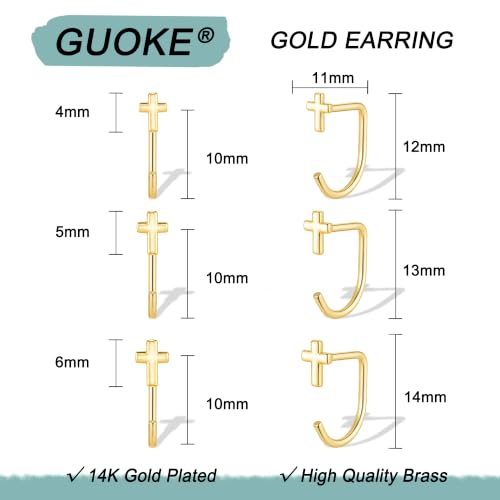 3 Pairs Backless Earrings for Women, Stay Close Half Hoop Earrings - color: Gold-Cross 4/5/6mm