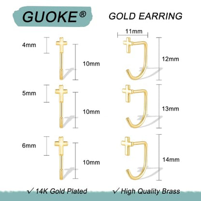 3 Pairs Backless Earrings for Women, Stay Close Half Hoop Earrings - color: Gold-Cross 4/5/6mm