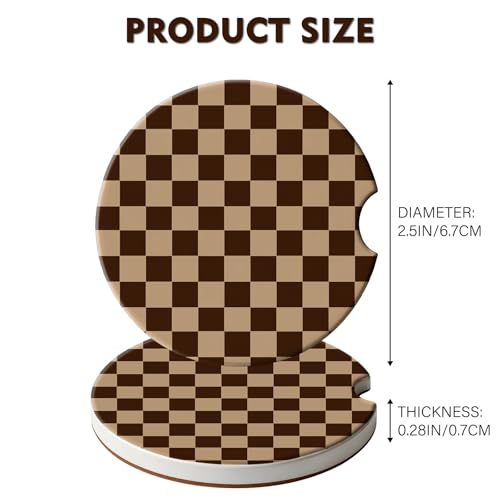 2 Pack Car Coasters for Cup Holders, Cute Car Accessories Interior (Grid-Brown) - color: Grid-brown