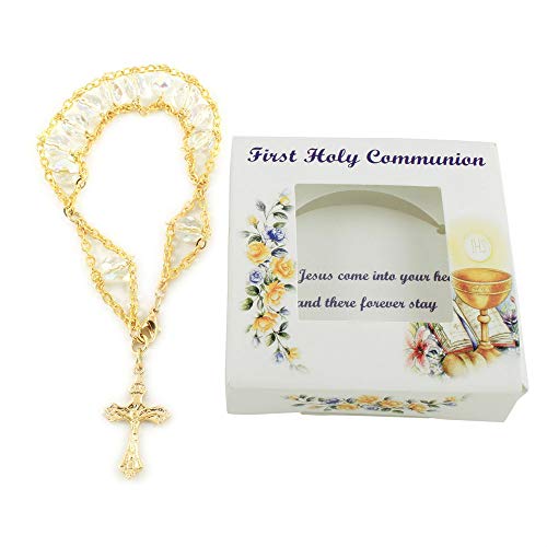 Rosary Bracelet First Communion Catholic Gift - Ladder Design with Crystal Beads