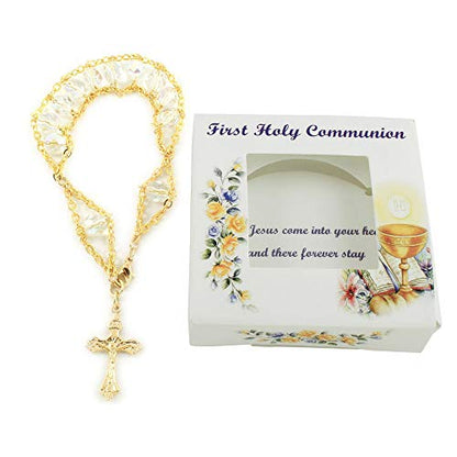 Rosary Bracelet First Communion Catholic Gift - Ladder Design with Crystal Beads