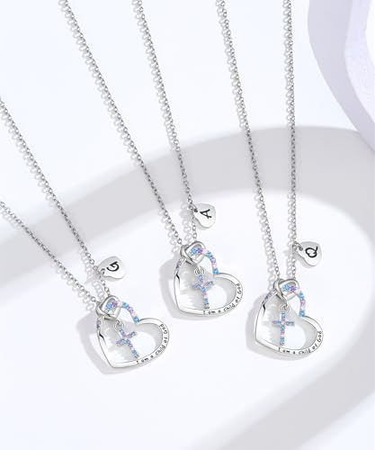 Cross Necklace for Girls | I am a child of God Necklace for Girls | Heart Letter initial | 18K White Gold Plated Pendant Jewelry First Communion Baptism Gifts Christmas Birthday Gifts for Girl Women - color: Q