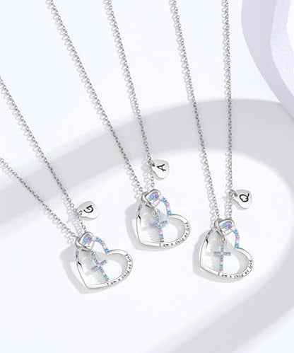 Cross Necklace for Girls | I am a child of God Necklace for Girls | Heart Letter initial | 18K White Gold Plated Pendant Jewelry First Communion Baptism Gifts Christmas Birthday Gifts for Girl Women - color: Q