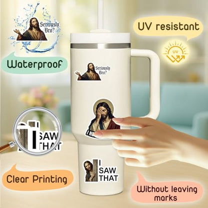 4 Pcs Christian Stickers Funny Jesus I Saw that Meme Quotes - color: Funny Jesus Stickers