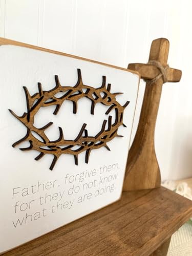 2025 Empty Tomb Easter Tiered Tray Decor, 7Pcs Easter Resurrection Scene Cross Decor Set, He is not here Sculpture Wooden Jesus Sign Spring Tray Bundle Kit for Home Easter Day Farmhouse Decoration