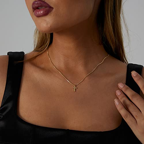 VIROMY Gold Cross Necklace for Women 14K Gold Plated Cute Sidways Cross Pendant Choker Necklaces Simple Trendy Everyday Jewelry for Women - style: Box Chain Cross-42CM-Gold